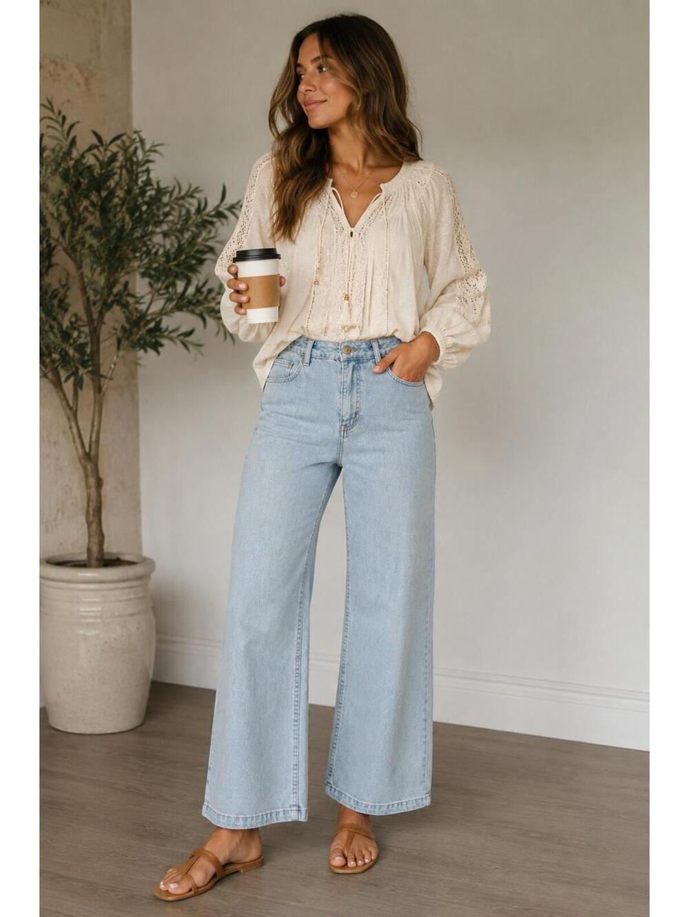 POPFLEX Stunning Light Wash Wide Leg Jeans Women’s Size Small 23” Inseam NWT